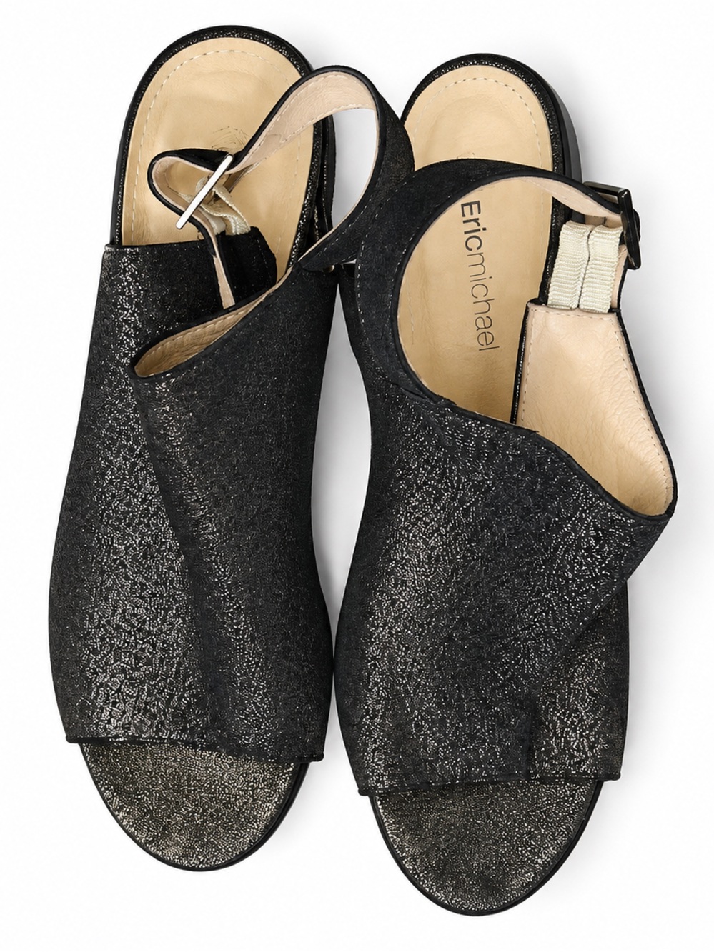 Eric Michael Black Textured Open-Toe Slingback Sandals